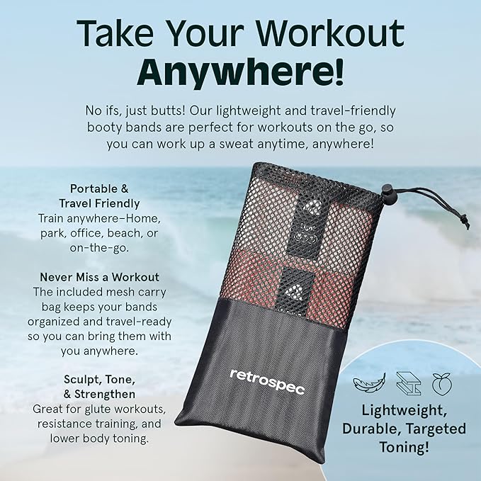 Retrospec Engage Booty Bands Resistance Band Set for Working Out & Exercise - Lightweight & Portable for Men & Women