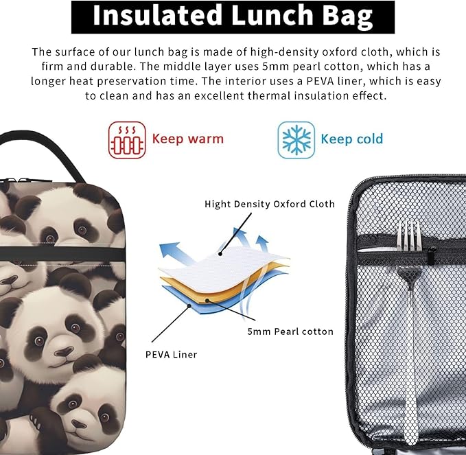 Cute Panda Lunch Box for Kids Adults Girls Boys Animal Lunch Bag Cooler Tote Reusable Insulated Lunch Bag Container Gifts for Office Picnic Travel Work School