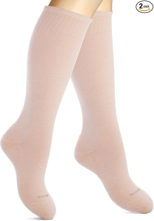 Cotton Compression Socks for Women & Men. 15-20 mmHg Support Knee-High Nude M/L