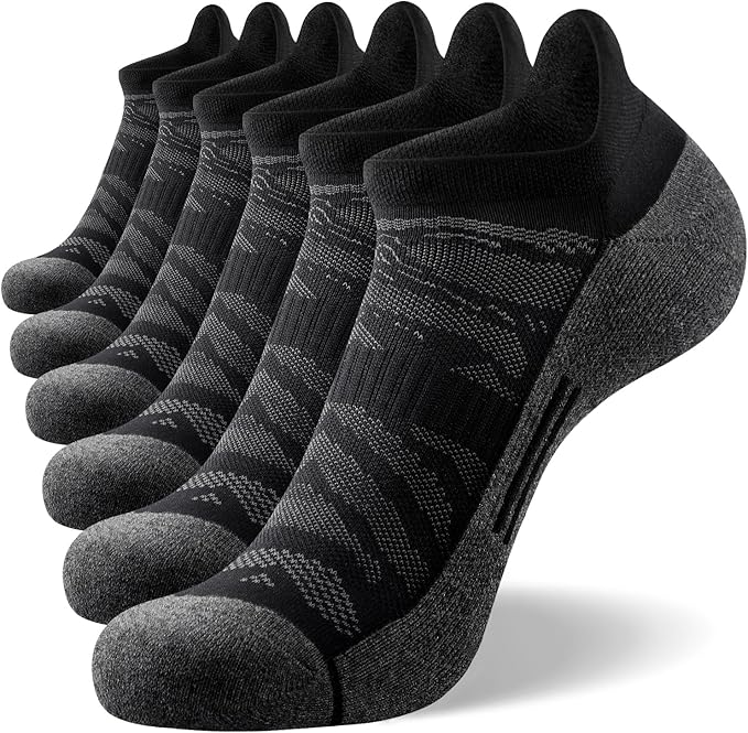 FITRELL Men's 6 Pack Ankle Running Socks Low Cut Cushioned Athletic Sports Socks 7-9/9-12/12-15