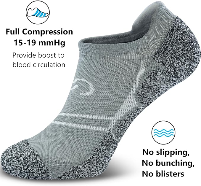 CWVLC No Show Sports Compression Socks for Men Women with Cushion (4/8 Pairs)