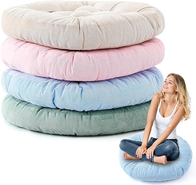 Jerify Floor Pillow Cushions 22 x 22 Inch Round Square Large Meditation Floor Pillow for Classroom Adult Meditation Picnic Party Cushion for Seating Gift Christmas(Round,Light Colors,4 Pcs)