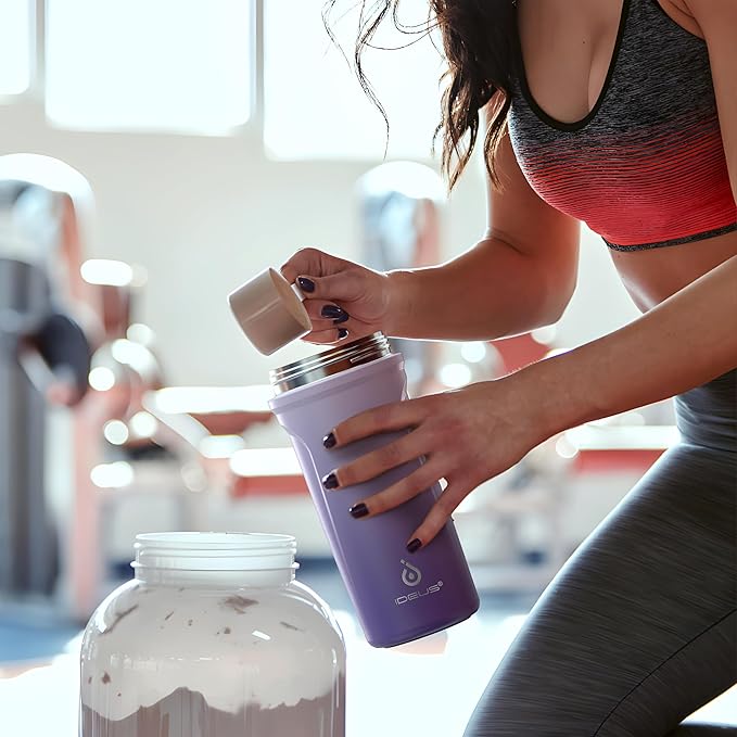 Ideus Protein Shaker Bottle 24oz(710ml) Insulated Stainless Steel Shaker Bottle with Silent Tritan Ball Portable Pre Workout Shaker Cups for Protein Shakes, Smoothies, Cocktails, Purple