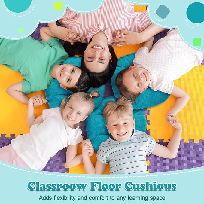 Fumete 8 Pcs 16 Inch Round Floor Cushions for Kids and Toddlers, Flexible Seating Classroom Furniture Floor Pillow for Home, Daycare, Preschool, Yoga and Meditation (Turquoise)