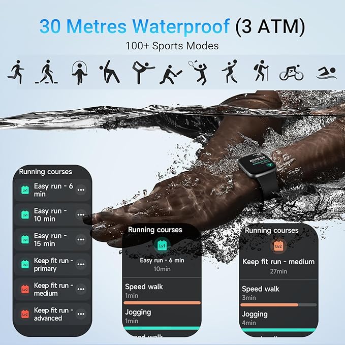 Tensky Smart Watch for Men/Women Android & iPhone, AI Voice, 1.85" AMOLED Screen Fitness Tracker with Bluetooth Call, 3ATM Waterproof Heart Rate/Sleep/SpO2 Monitor, Pedometer, 100+ Sport Modes