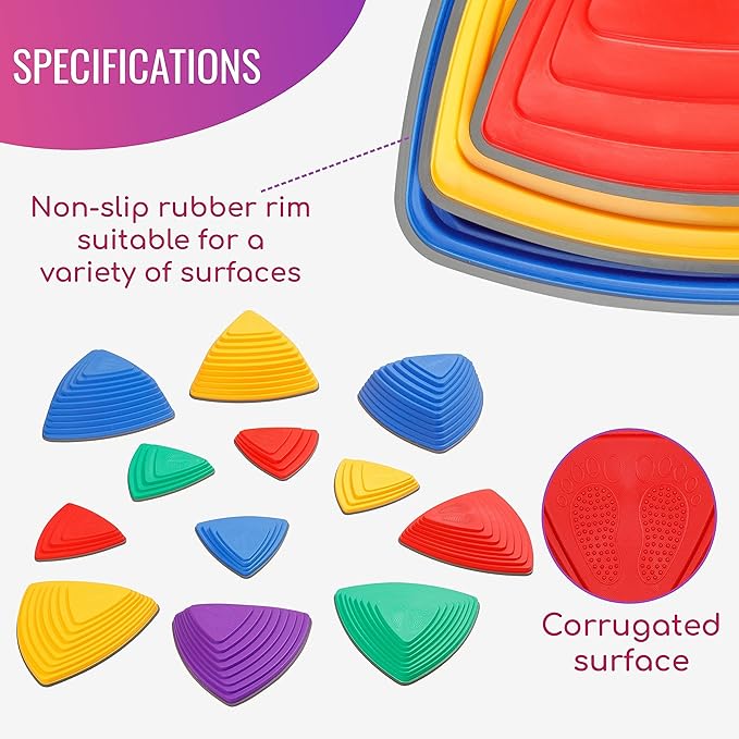 12 Pcs Stepping Stones for Kids Non-Slip Obstacle Course Stepping Stones Kids Indoor Outdoor Sensory Playground Develop Balance BONUS Hopping stickers