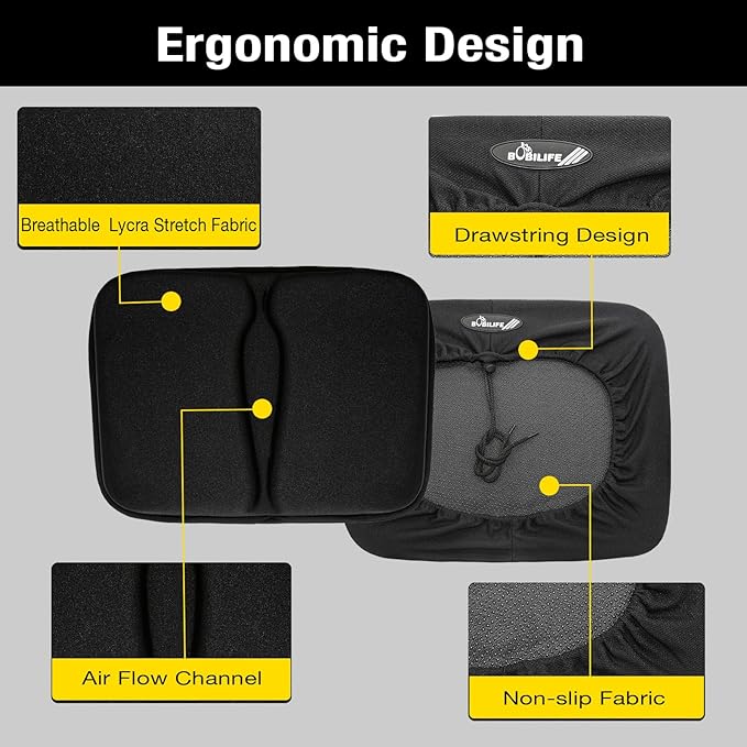 Gel Padded Seat Cushion Cover for Recumbent Bike & Rowing Machine - Extra Wide Thick Memory Foam with Gel Pad for Exercise Recumbent Bicycle and WaterRower, Concept2, for Women and Men Comfort