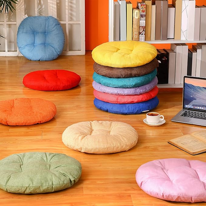 Fumete 12 Pcs 16 Inch Round Floor Cushions for Kids and Toddlers, Flexible Seating Classroom Furniture Floor Pillow for Home, Daycare, Preschool, Yoga and Meditation (Fresh)
