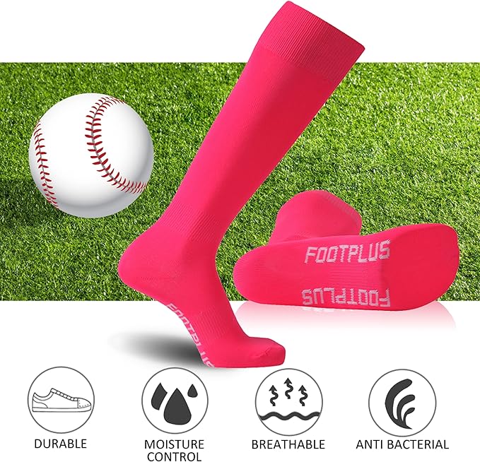 FOOTPLUS Baseball Softball Socks, Unisex Over Knee High Solid Sports Rugby Soccer Homecoming Socks