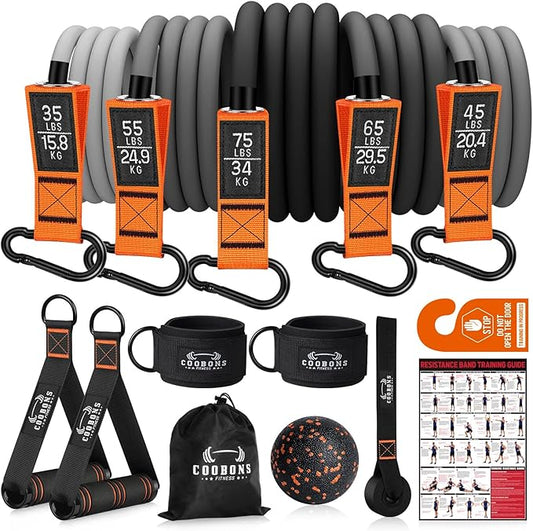 Resistance Bands with Handles, 175lb Exercise Bands for Working Out, Fitness Bands, Workout Bands with Door Anchor and Ankle Straps, Physical Therapy, Yoga, Strength Training Home Gym Equipment