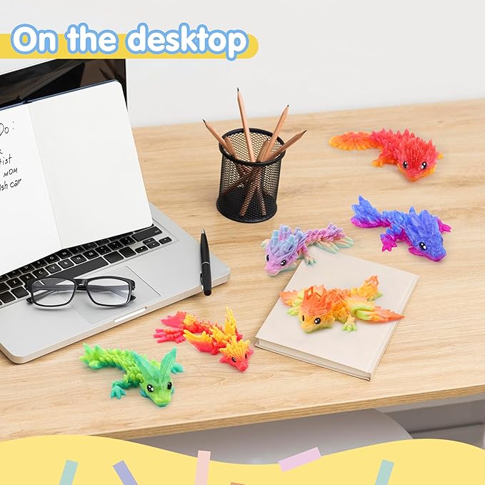 JOYIN 8 Pcs 3D Printed Dragon, 4.4" Colorful 3D Printed Flexible Articulated Dragon Fidget Toys for Home Office Desk Decor, Autism Stress Relief Fidget Toys for Kids & Adults Birthday Gift