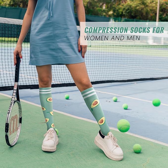 fenglaoda Compression Socks Women Men 4 Pairs, Knee High Support Socks for Running, Sports, Travel, Flight, Nurse