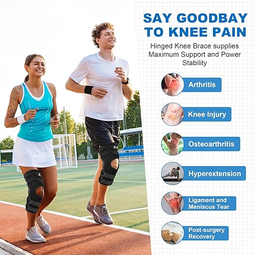 Knee Brace for Men and Women, 16inch Hinged Knee Brace with Side Stabilizers Adjustable Knee Braces for Knee Pain Front Opening Knee Support for Meniscus Tear, ACL, Arthritis and Surgery Recovery