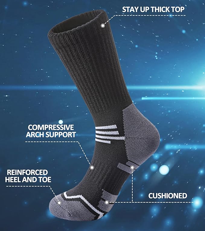 FNOVCO Women's Hiking Walking Running Crew Socks Thick Cushioned Athletic Compression Socks 5 Pairs