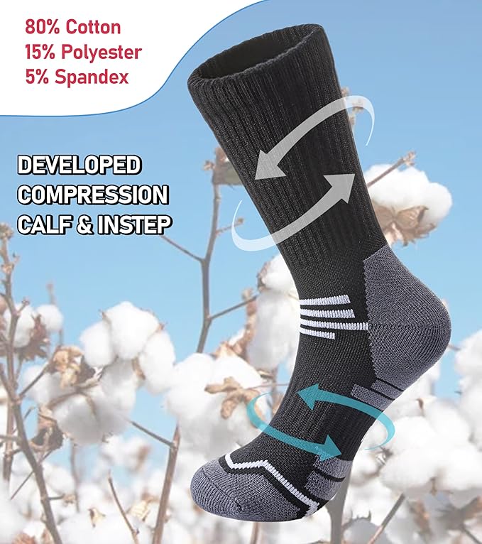 FNOVCO Women's Hiking Walking Running Crew Socks Thick Cushioned Athletic Compression Socks 5 Pairs