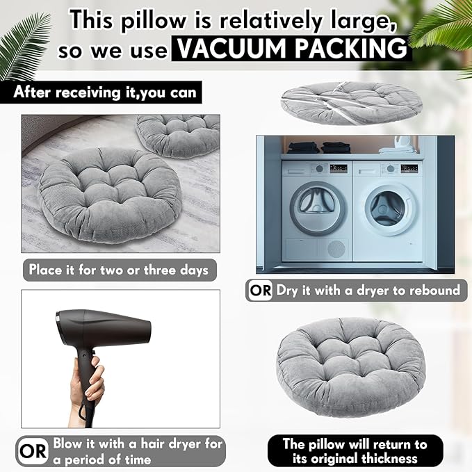 Jerify Floor Pillow Cushions 22 x 22 Inch Round Square Large Meditation Floor Pillow for Classroom Adult Meditation Picnic Party Cushion for Seating Gift Christmas(Round,Light Grey,4 Pcs)