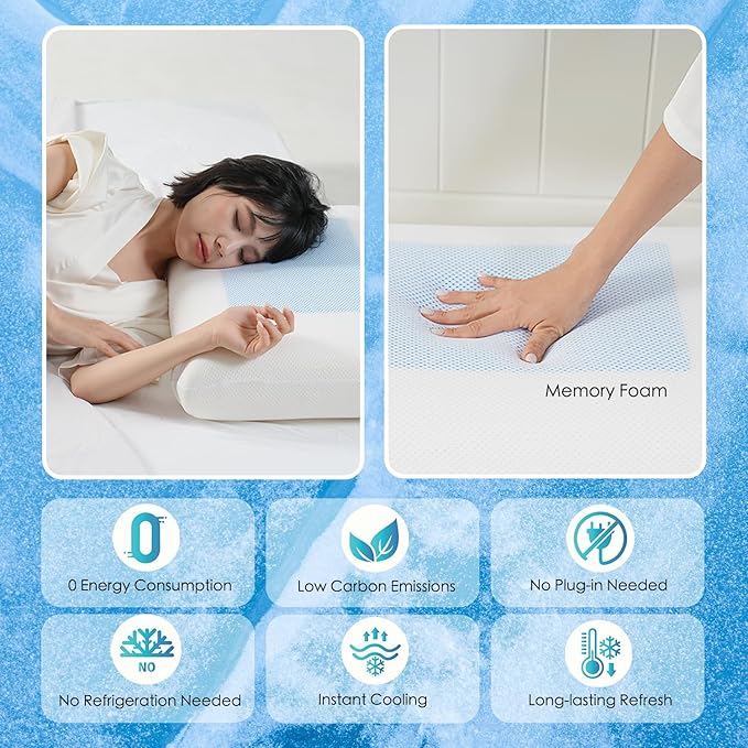 Gel Cooling Pillows for Sleeping, Cooling Memory Pillows for Side Back Stomach Hot Sleepers, Gel Layer Provides Coolness Luxury Memory Foam Pillow for Neck and Shoulder 1Pcs