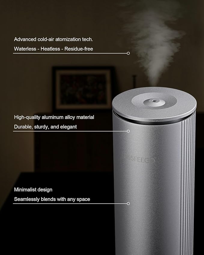 Home Essential Oil Diffuser - Waterless Aromatherapy Diffuser with 120ml Large Capacity, Covers 1200 Sq.Ft, Remote & App Control (Frosted Silver)