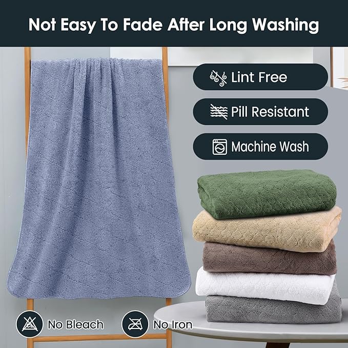 JML Microfiber Bath Towels, Oversized, Ultra Soft, Super Absorbent and Fast Drying, No Fading Large Bathroom Towel Set for Sport, Travel, Fitness, SPA and Yoga (Coral Fleece - Blue, 30 in x 60 in)