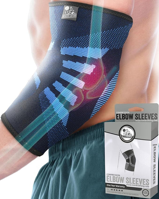 Nordic Lifting Elbow Compression Sleeves (1 Pair) for Men & Women - Support for Pain Relief, Tendonitis, Golfer’s & Tennis Elbow - Weightlifting Brace for Workout, Arm & Joint Recovery