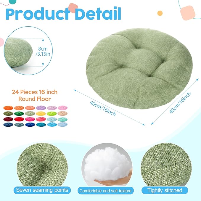 Fumete 24 Pcs 16 Inch Round Floor Cushions for Kids and Toddlers, Flexible Seating Classroom Furniture Floor Pillow for Home, Daycare, Preschool, Yoga and Meditation (Vintage)