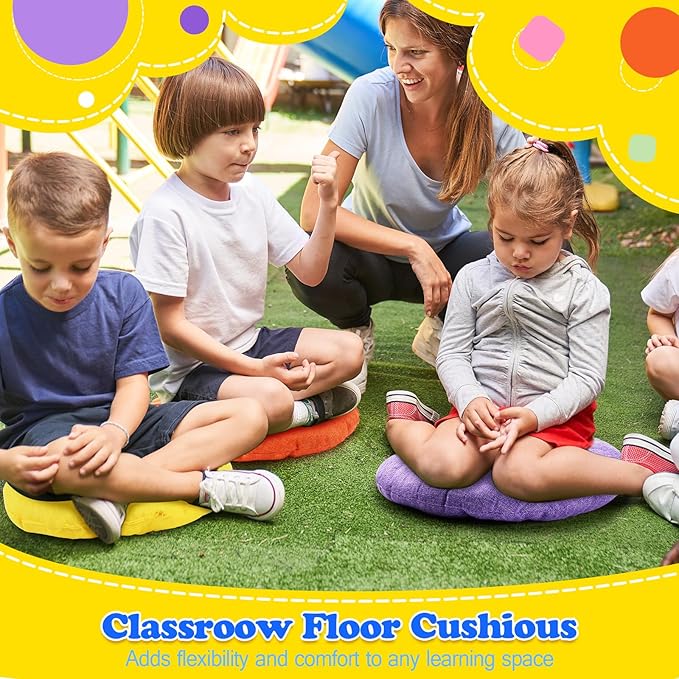 Fumete 16 Pcs 16 Inch Round Floor Cushions for Kids and Toddlers, Flexible Seating Classroom Furniture Floor Pillow for Home, Daycare, Preschool, Yoga and Meditation (Novel)
