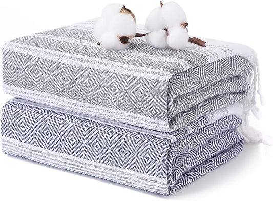 2 Packs Cotton Turkish Beach Towels Quick Dry Sand Free Oversized Bath Pool Swim Towel Large Extra XL Big Blanket Adult Travel Essentials Cruise Accessories Must Haves Clearance Vacation Stuff