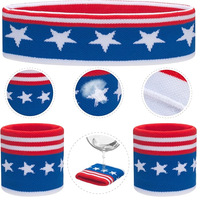 ONUPGO 5 Pieces Sweatbands Striped Socks Set Sports Headband Wristbands High Tube Socks 80s Accessories Costumes