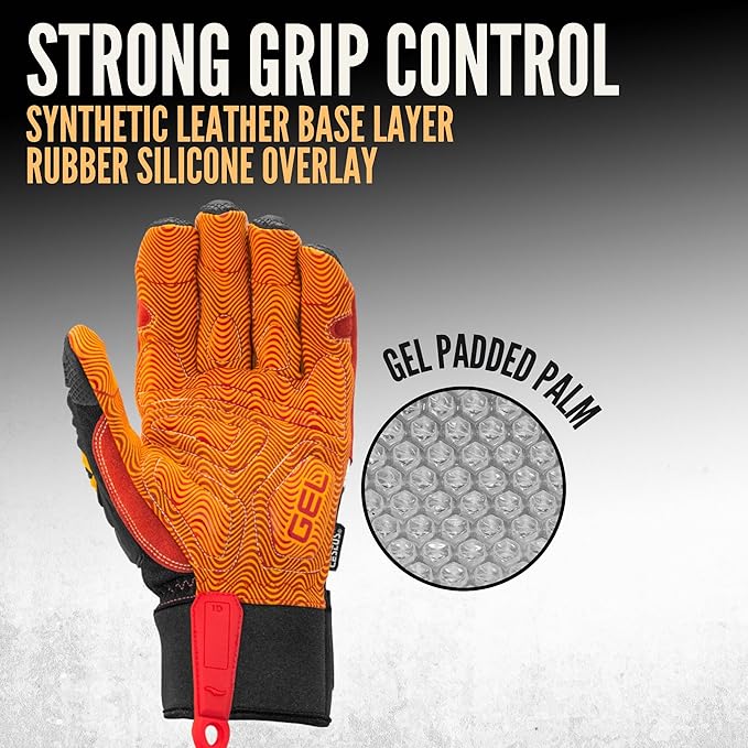 Cestus 8032, Impact Gloves with Grip, Gel Padded Palm, Polycarbonate Knuckle, Heavy Duty Safety Work Gloves