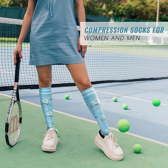 fenglaoda Compression Socks Women Men 4 Pairs, Knee High Support Socks for Running, Sports, Travel, Flight, Nurse