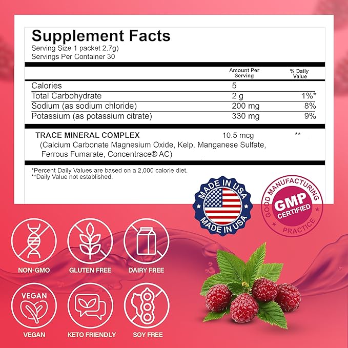 Dr. Price’s Electrolyte Mix | Sugar-Free Hydration Powder with 72+ Trace Minerals | No Sugar, Fast-Dissolving Electrolytes Powder Packets | Raspberry (30 Packs)
