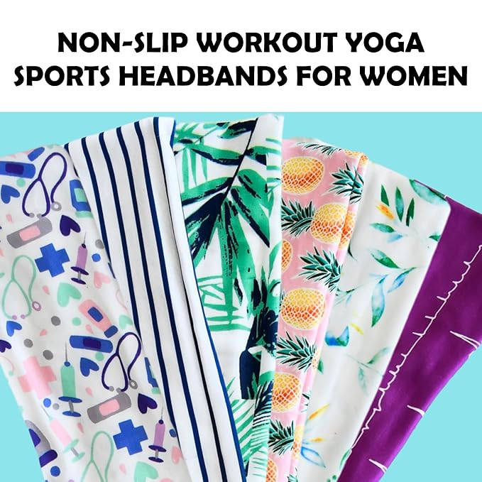 LOTUS78, Pack of 6 Wide Headbands for Women Non Slip, Fashionable Sports Hair Bands for Women's Hair, Soft Elastic Stretchy Head bands, Yoga Workout Headbands for Women Daily Fashion (Tropical)