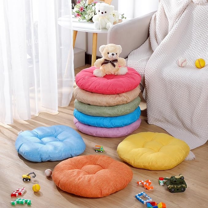 Fumete 8 Pcs 16 Inch Round Floor Cushions for Kids and Toddlers, Flexible Seating Classroom Furniture Floor Pillow for Home, Daycare, Preschool, Yoga and Meditation (Simple)