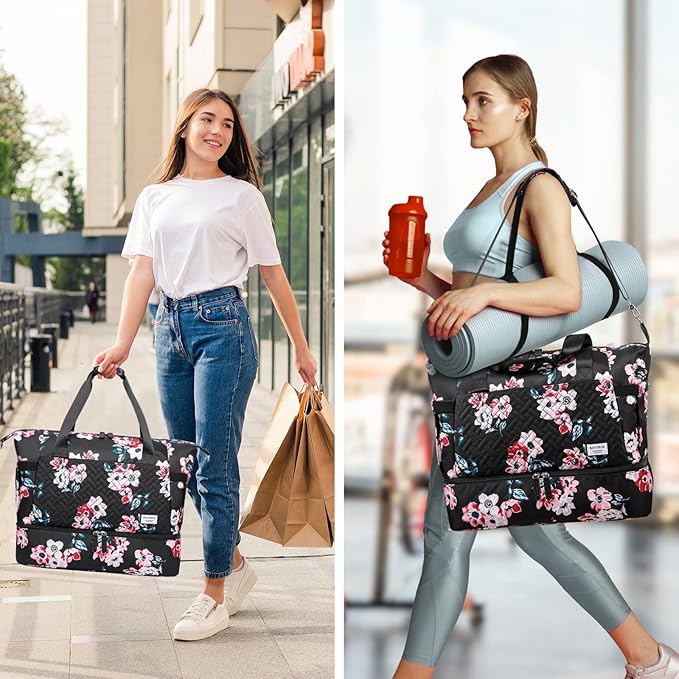 Duffle Bag for Travel, Weekender Bag with Shoe Compartment, Carry On Overnight Bag for Women with Toiletry Bag, Gym Bag with Wet Pocket, Hospital Bags for Labor and Delivery Beige