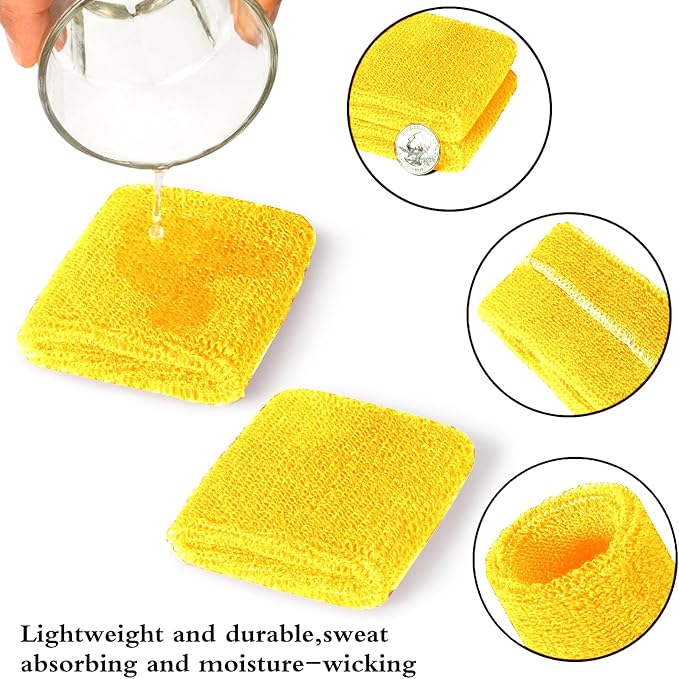 24 Pcs Neon Sweatbands Set Include 8 Pcs Sports Headband and 16 Pcs Cotton Wristbands 80s Neon Sweat Bands Bulk for Gym, Tennis, Basketball, Running, Exercise