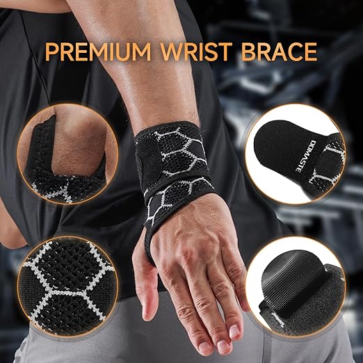 Sport Slim Wrist Wrap - Wrist Brace for Carpal Tunnel Relief, Neoprene-Free Compression Wrist Support for Workout, Adjustable Wrist Guards Fit Right Left Hand(Black, Pack of 1)