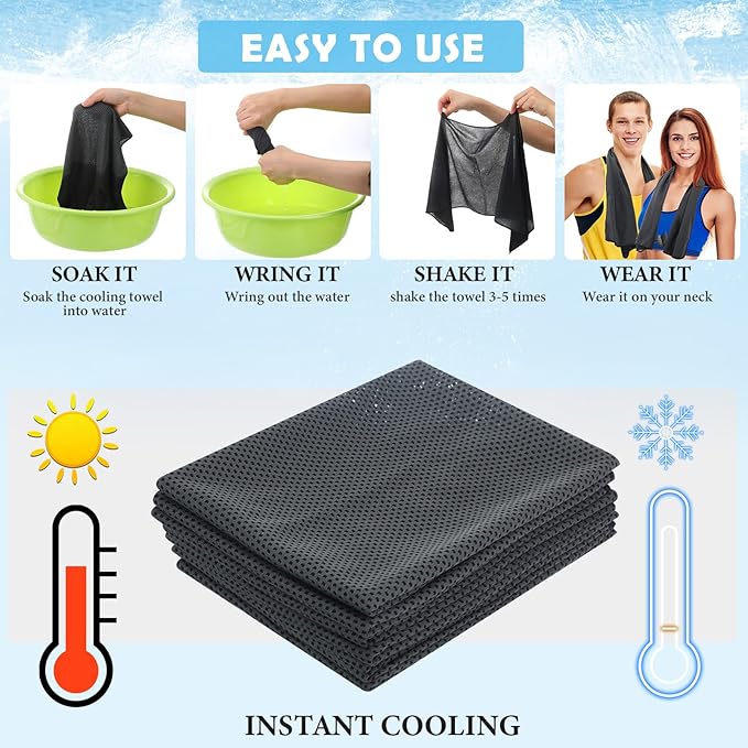 12 Pack 32 x 12 in Cooling Towels Bulk for Neck and Face Microfiber Ice Towel Sweat Towels Breathable Soft Chilly Towel Portable Cool Neck Rags for Yoga Sport Gym Workout Fitness