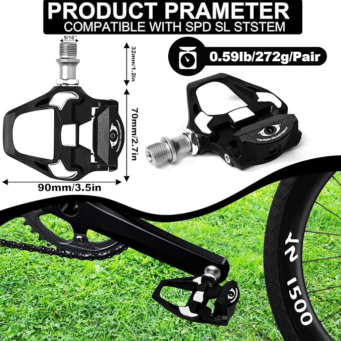 BUCKLOS SPD-SL Pedals PD-R8000 Road Bike Pedals - Bicycle Clipless Titanium Sealed Bearing Nylon/Aluminium Ultegra Clip Pedals Compitable with Shimano SPD-SL Cleats for Indoor Cycling (9/16")