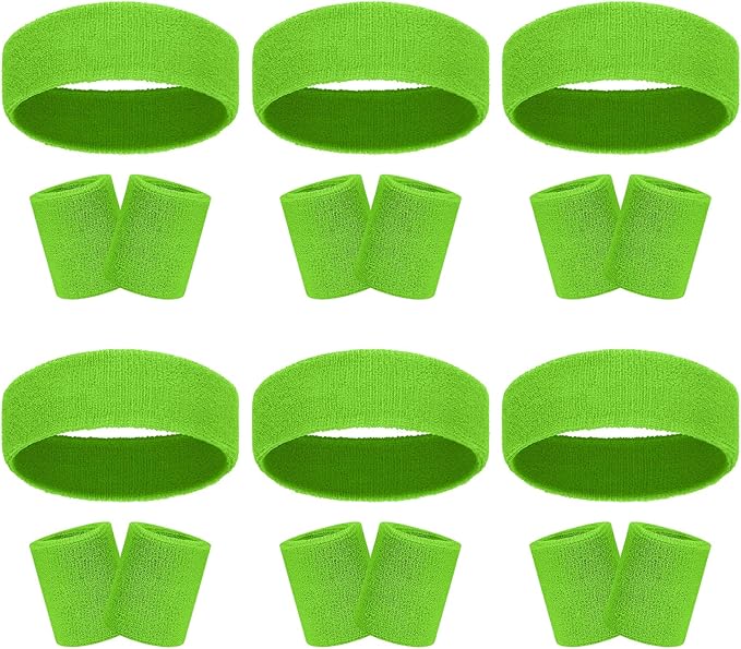 18 Pcs Sweatbands Headband Wristband Set Colorful Striped Terry Cloth Sports Athletic Gym 80s Sweat Headbands