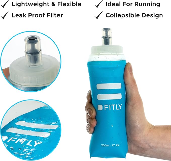 Soft Flask - Shrink As You Drink Soft Water Bottle for Hydration Pack - Folding Water Bottle Ideal for Running, Hiking, Cycling, Climbing & Rigorous Activity