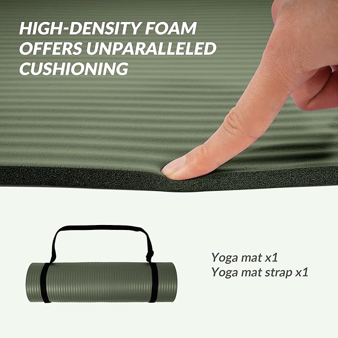 Quality Exercise Yoga Mat, 1/2-Inch Thick High-Density Foam for Full-body workout, Anti-Tear and non-slip Surface, Includes Carry Strap for Home & Studio Workouts,Multiple Options