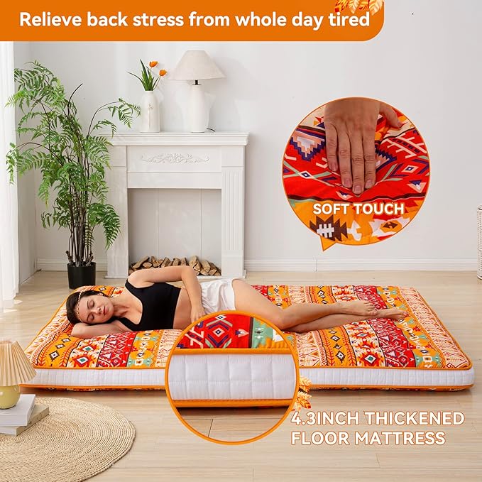 Dr.Futon Japanese Floor Futon Mattress Extra Thick Folding Roll Up Bed Topper Mat for Guest,Lounger and Tavel