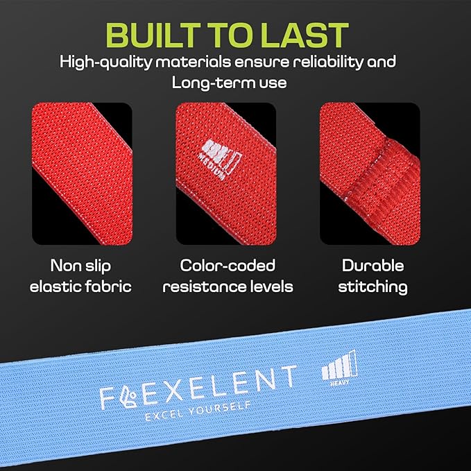 Fabric Resistance Bands for Working Out with 5 Strength Levels - Extra Light to Extra Heavy, Thick Resistance Workout Bands for Legs, Glutes, Hip, Stretching, Strength Training, and Physical Therapy