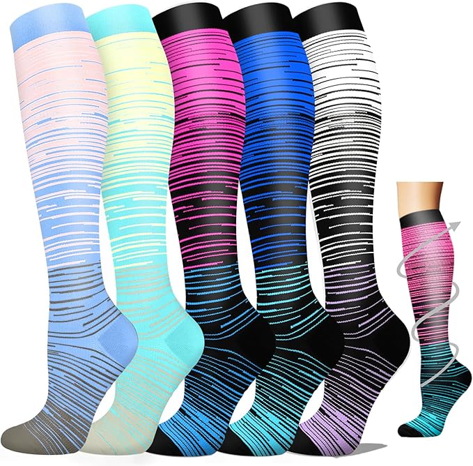 Graduated Compression Socks for Women&Men 20-30mmhg Knee High Socks Travel Hiking Running Stocking