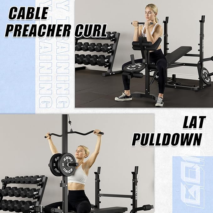 Z3 900LBS Olympic Weight Bench Set with Leg Extension, 9 in 1 Workout Press with Preacher Curl Pad and LAT Pulldown, Multi-Function Strength Training Bench for Home Gym