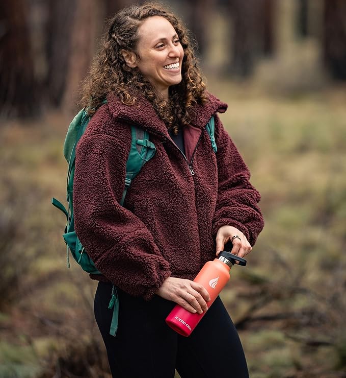 HYDRO CELL Stainless Steel Water Bottle with Straw & 2 Standard Mouth Lids (32oz 24oz 20oz 16oz) Keeps Liquids Hot or Cold w/Double Wall Vacuum Insulated Leak Proof Sport Design (Coral/Punch 24oz)