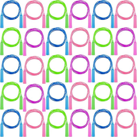 Elcoho 30 Pack Kids Jump Rope Set 7.5 Feet Plastic Jump Ropes Kids Adjustable Colorful Skipping Rope for Outdoor Indoor Fun Game Exercise Fitness Training and Party Favors