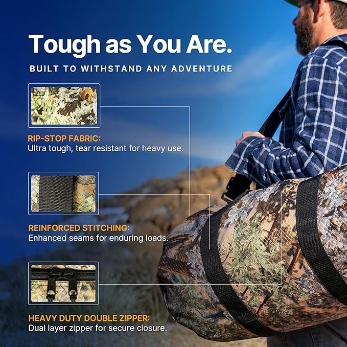 Diamond Ripstop Duffle Bags, Ultra Tough & Tear Resistant, Reinforced Stitching, Weatherproof, Packable Foldable Duffle Bag for Traveling