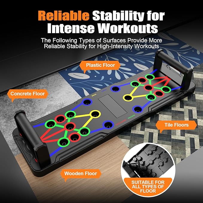 Solid Push Up Board 15 in 1 Home Workout Equipment Multi-Functional Pushup Stands System Fitness Floor Chest Muscle Exercise Professional Equipment Burn Fat Strength Training Arm Men & Women Weights