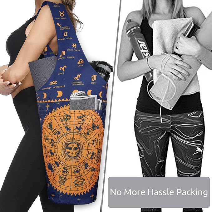 Fashion Printed Yoga Mat Bag with Large Side Pocket & Zipper Pocket Long Tote Yoga Bag Fit Most Size Mats - Holds More Yoga Accessories